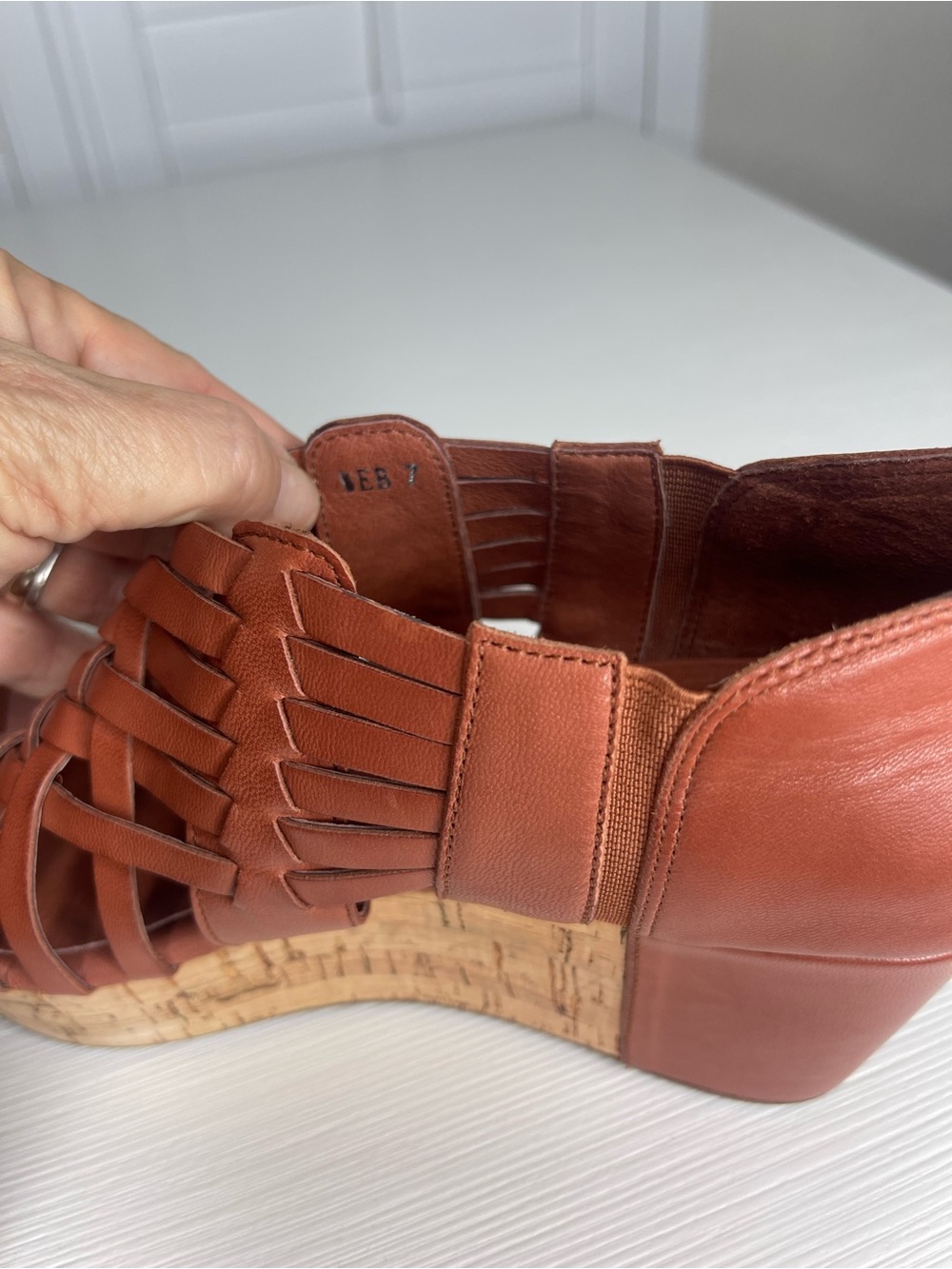 Chocolat Blu Woven Leather Cork Wedge Sandals - Cognac - Picture 7 of 8